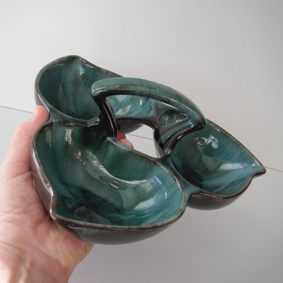 Blue Mountain Pottery Triple Sectioned Serving Dish with Handle Green/Black - Picture 7 of 7